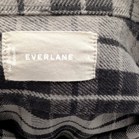 Everlane Men’s Large Plaid Flannel Shacket Jacket — 100% Cotton, Gray & Black - Picture 6 of 9